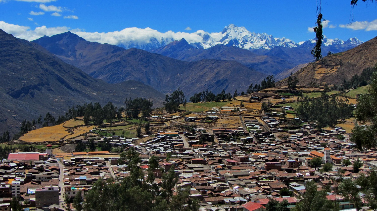 The village Chiquian with the Cordillera Huayhuash range